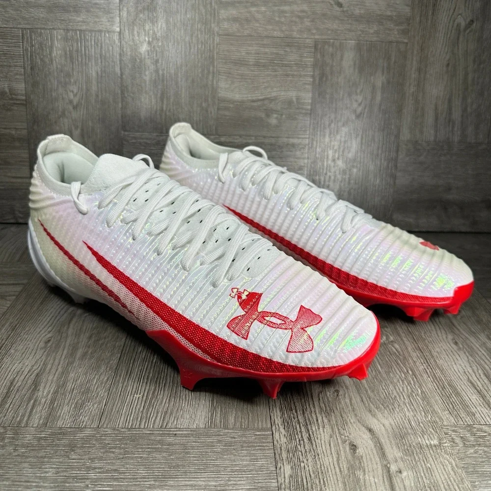 Under Armour Football Cleats Blur Pro Smoke Mens 11 White Red 3026220-101 NEW